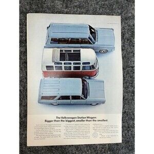 VW Volkswagen Squareback Type 3 Station Wagon Vintage Magazine Ad 1960s Print